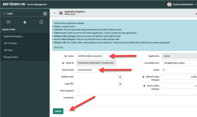 Create a ServiceNow API Client ID and Client Secret for the SCOM ServiceNow Incident Connector03