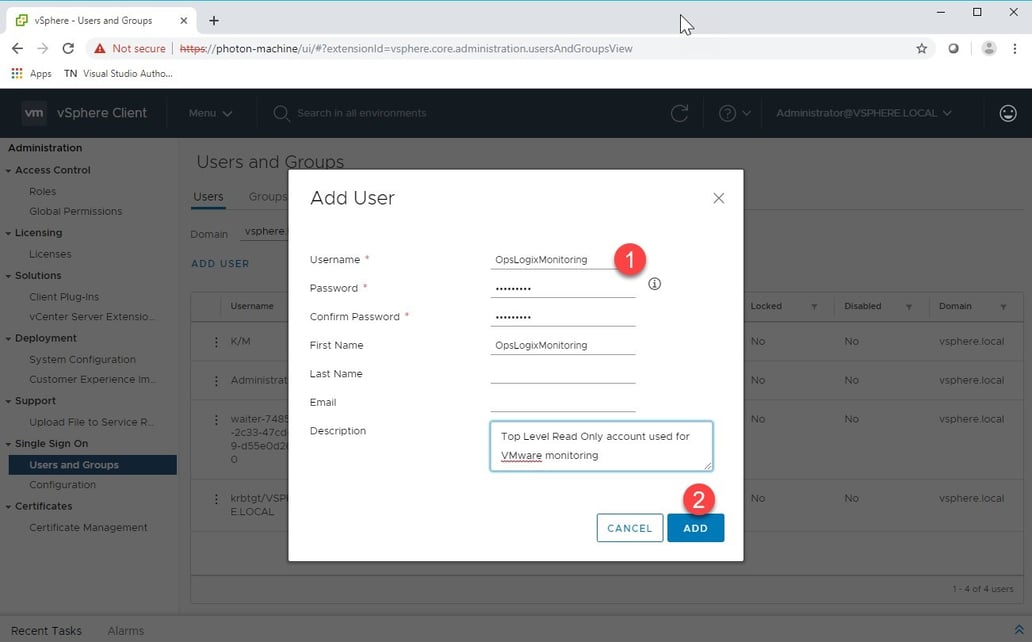 KB Setup a VMware Monitoring Account