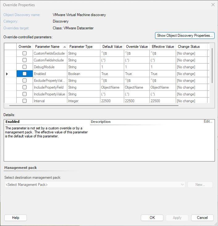 Override Properties of the VMware Virtual Machine discovery with CustomFieldsInclude and CustomFieldsExclude